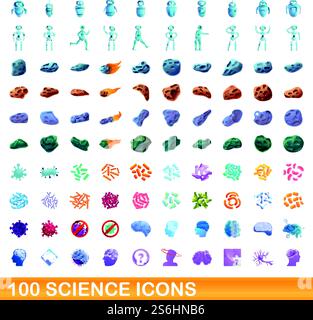 100 Wissenschaftssymbole. Zeichentrickillustration von 100 Wissenschaftssymbolen Vektor-Set isoliert auf weißem Hintergrund. 100 Wissenschaftssymbole im Cartoon-Stil Stock Vektor
