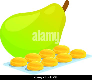 Symbol für Tropfen mit Birnenhusten. Cartoon von Birnenhusten Tropfen Vektor-Symbol für Web-Design isoliert auf weißem Hintergrund. Birnenhusten-Tropfen-Symbol, Cartoon-Stil Stock Vektor