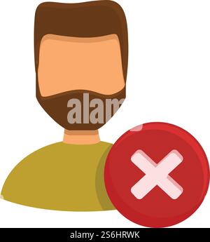 Symbol "Human User löschen". Zeichentrick des Symbols menschlicher Benutzer löschen für Webdesign isoliert auf weißem Hintergrund. Menschliches Benutzersymbol löschen, Zeichentrickstil Stock Vektor