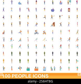 100 Symbole für Personen eingestellt. Zeichentrickillustration von 100 Menschen Icons Vektor auf weißem Hintergrund isoliert gesetzt. 100 Personen Ikonen gesetzt, Cartoon-Stil Stock Vektor