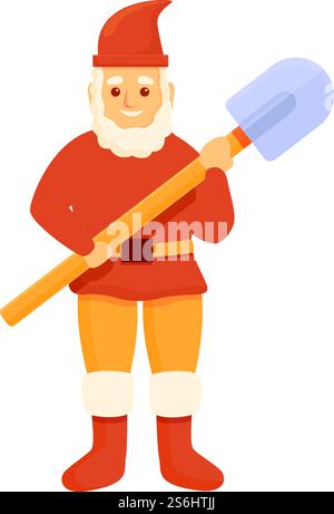 Gartenzwerg mit Schaufel-Symbol. Cartoon des Gartengnome mit Schaufel Vektor-Symbol für Web-Design isoliert auf weißem Hintergrund. Gartenzwerg mit Schaufel-Symbol, Cartoon-Stil Stock Vektor