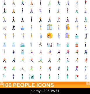 100 Symbole für Personen eingestellt. Zeichentrickillustration von 100 Menschen Icons Vektor auf weißem Hintergrund isoliert gesetzt. 100 Personen Ikonen gesetzt, Cartoon-Stil Stock Vektor