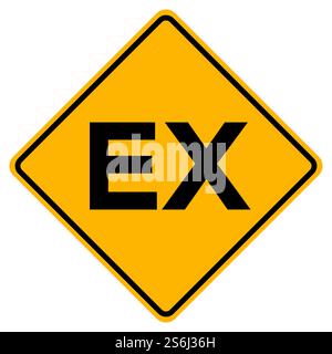 Ex Gelbes Warnschild auf weißem Hintergrund. Stock Vektor