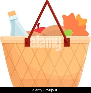 Symbol „Lebensmittelkorb“. Cartoon und flach von Food Korb Vektor Symbol für Web Design isoliert auf weißem Hintergrund. Ikone, Zeichentrick und flacher Stil Stock Vektor