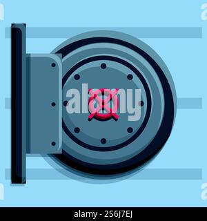 Safe-Symbol für die Anzahlung. Zeichentrickfilm des Ablagerunden sicheren Vektorsymbols für Webdesign isoliert auf weißem Hintergrund. Geben Sie einen runden Safe-Icon in Cartoon-Stil ein Stock Vektor