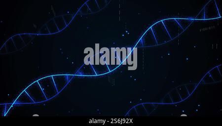 Abbildung von dna-Strängen und digitaler Datenverarbeitung mit Binärcodierung Stockfoto