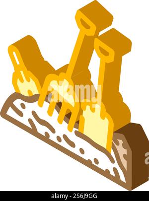 Heugabel und Schaufel Werkzeug auf Kompost-Pile isometrische Icon Vektor. Heugabel und Schaufelwerkzeug auf dem Kompoststapel-Schild. Isolierte Symboldarstellung. Heugabel und Schaufel Werkzeug auf Kompost-Stapel isometrische Icon Vektor Illustration Stock Vektor