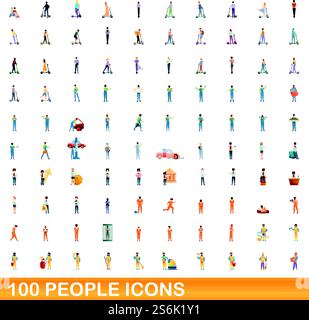 100 Symbole für Personen eingestellt. Zeichentrickillustration von 100 Menschen Icons Vektor auf weißem Hintergrund isoliert gesetzt. 100 Personen Ikonen gesetzt, Cartoon-Stil Stock Vektor