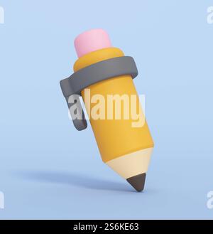 Zeichentrickstift-Symbol isoliert auf blauem Hintergrund. 3D-Abbildung. Stockfoto