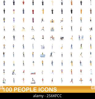 100 Symbole für Personen eingestellt. Zeichentrickillustration von 100 Menschen Icons Vektor auf weißem Hintergrund isoliert gesetzt. 100 Personen Ikonen gesetzt, Cartoon-Stil Stock Vektor