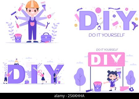 DIY Tools Do IT Yourself Hintergrundillustration für Wohnrenovierung und kreative Projekte. Verwenden von als Banner-, Hintergrund- oder Landing-Page-Vorlage Stock Vektor