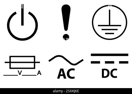 Schutzerde, Gleichstrom, Netzstromkreis, Symbol Stock Vektor