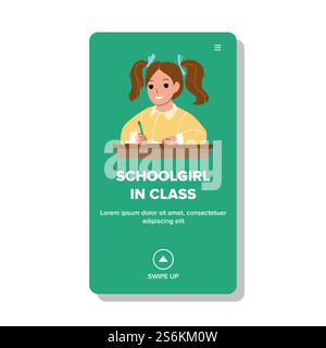 Schulmädchen In Der Klasse Schreiben Bildungsunterricht Vektor. Schulmädchen Im Unterricht Schreiben Mit Stift Lehrinformationen Im Notizbuch. Charaktermädchen Kind Schüler Lernen Web Flat Cartoon Illustration. Schulmädchen In Der Klasse Schreiben Bildungsunterricht Vektor Stock Vektor