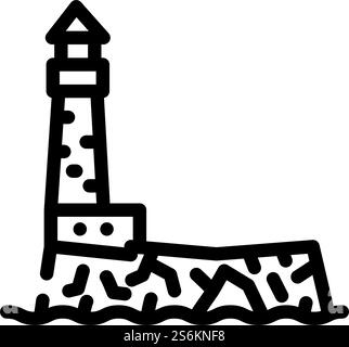 Leuchtturm Insel Linie Symbol Vektor. Leuchtturm Island Schild. Schwarze Abbildung des isolierten Kontursymbols. Leuchtturm Insel Linie Symbol Vektor Illustration Stock Vektor