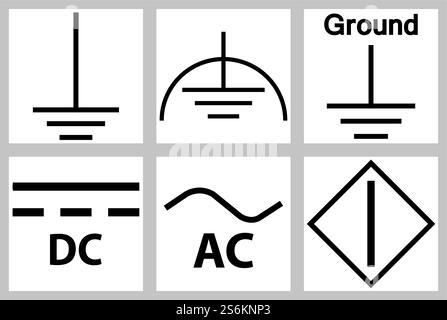 Schutzerde, Gleichstrom, Netzstromkreis, Symbol Stock Vektor