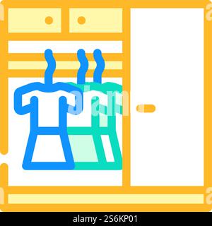 Kleiderschrank mit Kleidung Farbe Symbol Vektor. Kleiderschrank mit Kleiderschild. Isolierte Symboldarstellung. Kleiderschrank mit Kleidung Farbe Symbol Vektor Illustration Stock Vektor