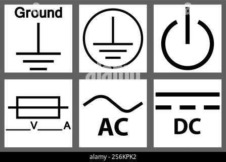 Schutzerde, Gleichstrom, Netzstromkreis, Symbol Stock Vektor