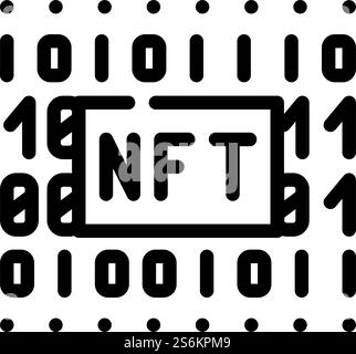 nft-Codelinie-Symbolvektor. nft-Code-Zeichen. Schwarze Abbildung des isolierten Kontursymbols. Abbildung des Symbols für die nft-Codelinie Stock Vektor