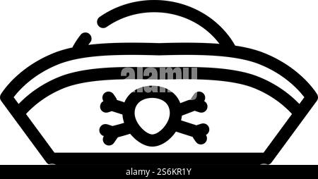 Hut Piratenlinie Symbol Vektor. Piratenschild mit Hut. Schwarze Abbildung des isolierten Kontursymbols. Hut Piratenlinie Symbol Vektor Illustration Stock Vektor