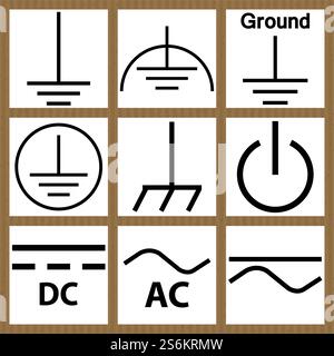 Schutzerde, Gleichstrom, Netzstromkreis, Symbol Stock Vektor