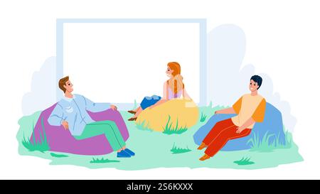 Outdoor Cinema Movie Genießen Sie Menschen Zusammen Vektor. Männer Und Frauen Sitzen In Einem Weichen Sessel Und Schauen Sich Filme Im Outdoor-Kino An. Figur Ruht Freizeit Außerhalb Flat Cartoon Illustration. Outdoor Cinema Movie Genießen Sie Menschen Zusammen Vektor Stock Vektor