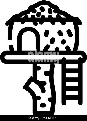 Baum Haus Linie Symbol Vektor. Baumhaus-Schild. Schwarze Abbildung des isolierten Kontursymbols. Baum Haus Linie Symbol Vektor Illustration Stock Vektor