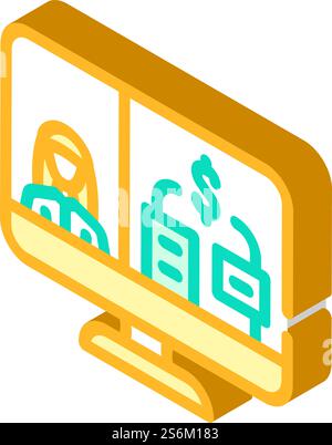 Isometrischer Symbolvektor für Business-Videokonferenzen. Schild für Business-Videokonferenzen. Isolierte Symboldarstellung. Isometrische Symbolvektorillustration für Business-Videokonferenzen Stock Vektor