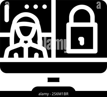 Glyphe-Symbolvektor für geschlossene Konferenz. Schild für geschlossene Konferenz. Schwarze Abbildung des isolierten Kontursymbols. Illustration des Glyphen-Symbols für geschlossene Konferenzen Stock Vektor