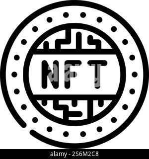 nft-Tokenzeilen-Symbolvektor. nft-Token-Zeichen. Schwarze Abbildung des isolierten Kontursymbols. nft-Tokenlinie Vektorillustration Stock Vektor