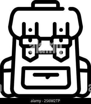 Rucksack Zubehör Zeile Symbol Vektor. Zubehörschild für Rucksack. Schwarze Abbildung des isolierten Kontursymbols. Rucksack Zubehör Linie Symbol Vektor Illustration Stock Vektor