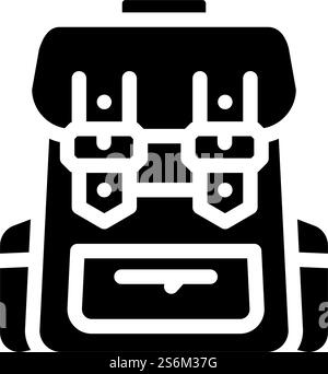 Rucksack Zubehör Glyphe Symbol Vektor. Zubehörschild für Rucksack. Schwarze Abbildung des isolierten Kontursymbols. Rucksack Zubehör Glyphe Symbol Vektor Illustration Stock Vektor
