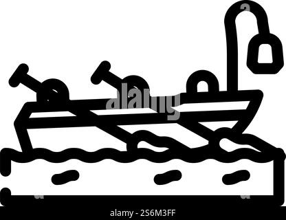 Bootspiratenlinie Symbol Vektor. Piratenschild. Schwarze Abbildung des isolierten Kontursymbols. Bootspiraten Linie Symbol Vektor Illustration Stock Vektor