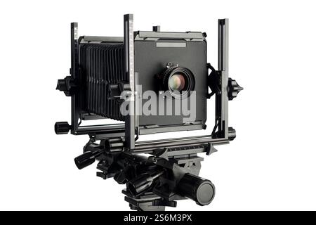 Großformatige Filmkamera, isoliert auf weißem Hintergrund. Stockfoto