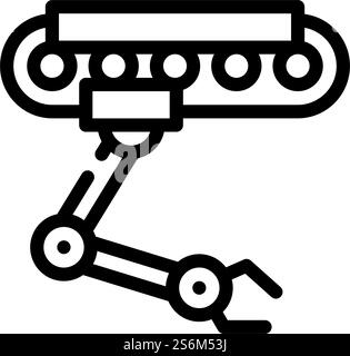 Roboterhand auf Schiene Symbolvektor. Schild mit Roboterhand auf Schiene. Schwarze Abbildung des isolierten Kontursymbols. Roboterhand auf Schienenlinie Symbol Vektorillustration Stock Vektor