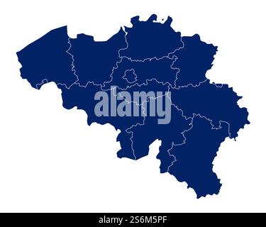 Karte von Belgien mit Regionen und Grenzen Stockfoto
