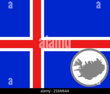 Flagge und Karte von Island Stockfoto