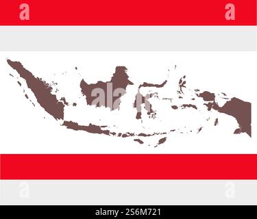 Karte von Indonesien auf Hintergrund mit Fahne Stockfoto