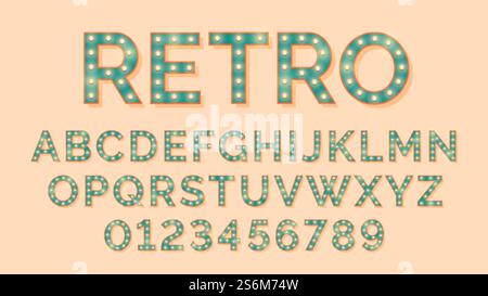 Buchstaben der Glühlampe. Retro-Text, Buchstaben der Glühbirne. Vintage-Schriftlampen, Typografie Glow Schriftart für Kino-Headline Zirkus Show Vektorschilder. Retro-Glühlampe Text abc-Glühlampe Abbildung. Buchstaben der Glühlampe. Retro-Text, Glühbirnen-Alphabet und Zahlen. Vintage Schriftart mit Lampen, Typografie Glow Schriftart für Kino Headline Zirkus Show Vektorschilder Stock Vektor