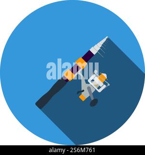 Symbol Für Gebogene Angelausrüstung. Flaches Kreiseldesign Mit Langen Schatten. Vektorgrafik. Stock Vektor