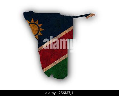 Karte und Flagge von Namibia auf rostigen Metall Stockfoto