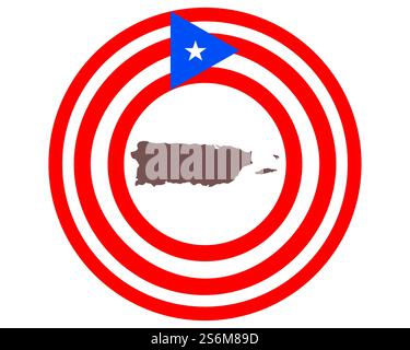Karte von Puerto Rico auf Hintergrund mit Fahne Stockfoto