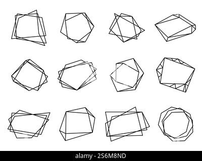 Schwarze polygonale Rahmen. Dreieckige Polygonform, Kristall geometrisch modern. Hochzeitstag Karten Design, Linie Design Vektor Set. Geometrische Dekoration, grafischer Rahmen Hochzeit Elemente Illustration. Schwarze polygonale Rahmen. Dreieckige Polygonform, geometrische moderne Elemente aus Kristall. Hochzeitstag Karten Design, Linie Design Vektor Set Stock Vektor