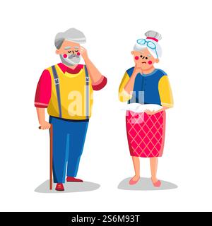 Demenzkrankheit Älterer Männer Und Frauen Vektor. Demenz Oder Alzheimer-Krankheit Des Alten Großvaters Und Der Großmutter. Charaktere Großeltern Alte Menschen Krank Plakat Illustration. Demenzkrankheit Älterer Männer Und Frauen Vektor Stock Vektor