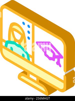 Isometrischer Symbolvektor für Videokonferenzen für Fernunterricht. Schild für Videokonferenzen für Fernunterricht. Isolierte Symboldarstellung. Isometrische Symbolvektorillustration für Videokonferenzen für Fernunterricht Stock Vektor
