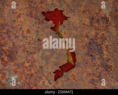 Karte und Flagge Vietnams auf rostigen Metall Stockfoto