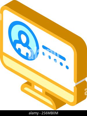 Anmeldung und Kennwort für isometrische Symbolvektoren für Videokonferenzen. Anmeldung und Kennwort für Videokonferenzzeichen. Isolierte Symboldarstellung. Anmeldung und Kennwort für die Isometrie-Symbolvektorgrafik für Videokonferenzen Stock Vektor