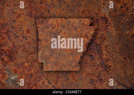 Karte von Arkansas auf rostiges Metall Stockfoto
