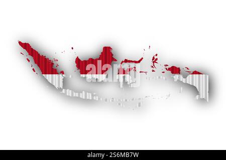 Karte und Flagge von Indonesien auf Wellblech Stockfoto