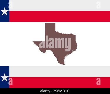 Karte von Texas auf Hintergrund mit Fahne Stockfoto