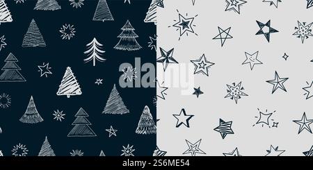 Tannensterne Muster. Weihnachten Neujahr Hintergrund, Weihnachtsbaum und Dekoration Illustration. Winter skandinavische Vektor nahtlose Textur. Nahtlose Textur mit Weihnachtsmuster, Weihnachtsdekoration. Tannensterne Muster. Weihnachten Neujahr Hintergrund, Weihnachtsbaum und Dekoration Illustration. Winter skandinavische Vektor nahtlose Textur Stock Vektor